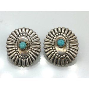 925 STERLING Native American concho turquoise earrings, vintage, clip on 5.4 gr